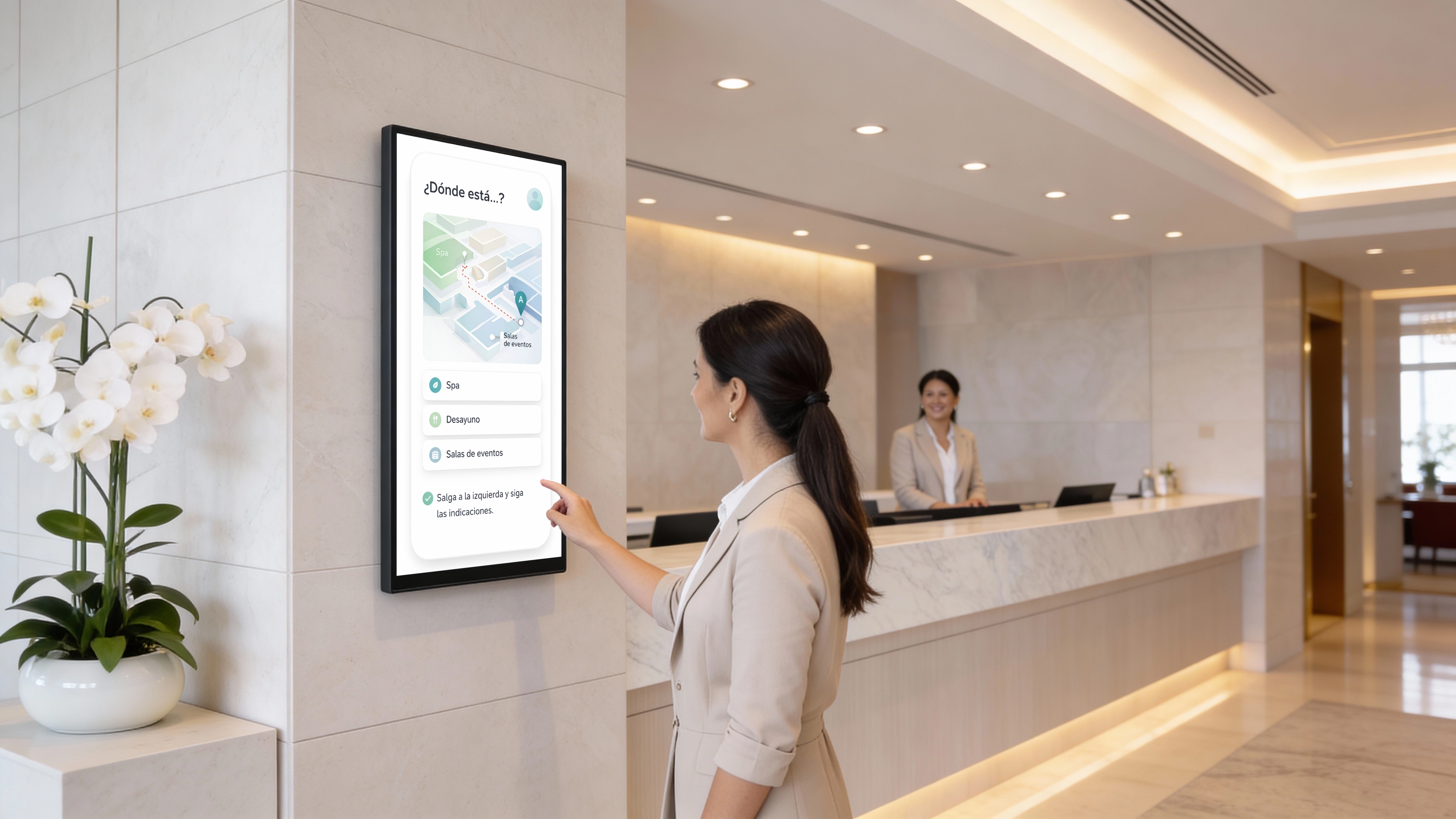 Placely en recepción de hotel - Interfaz interactiva