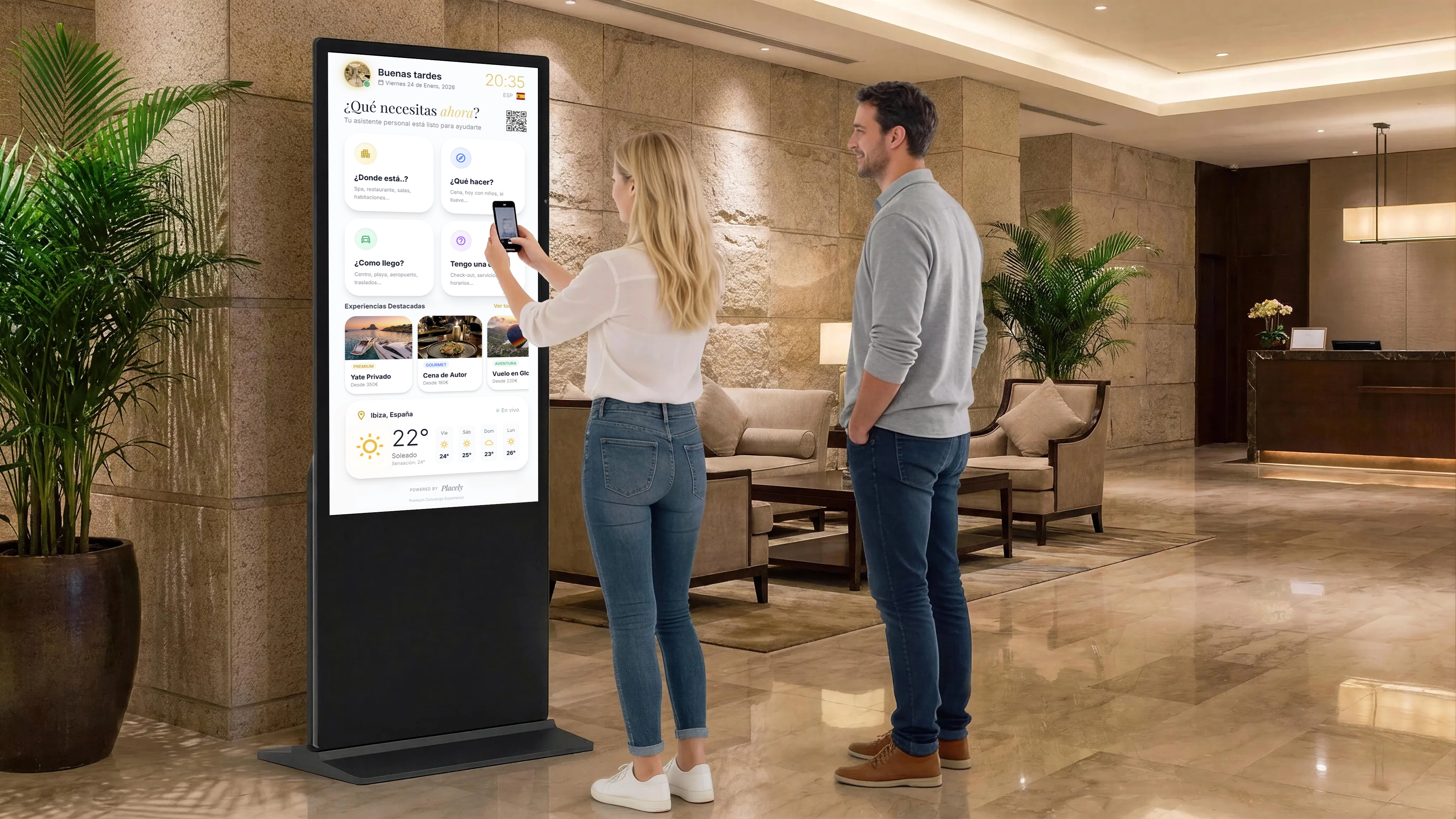 Interfaz móvil de Placely con código QR