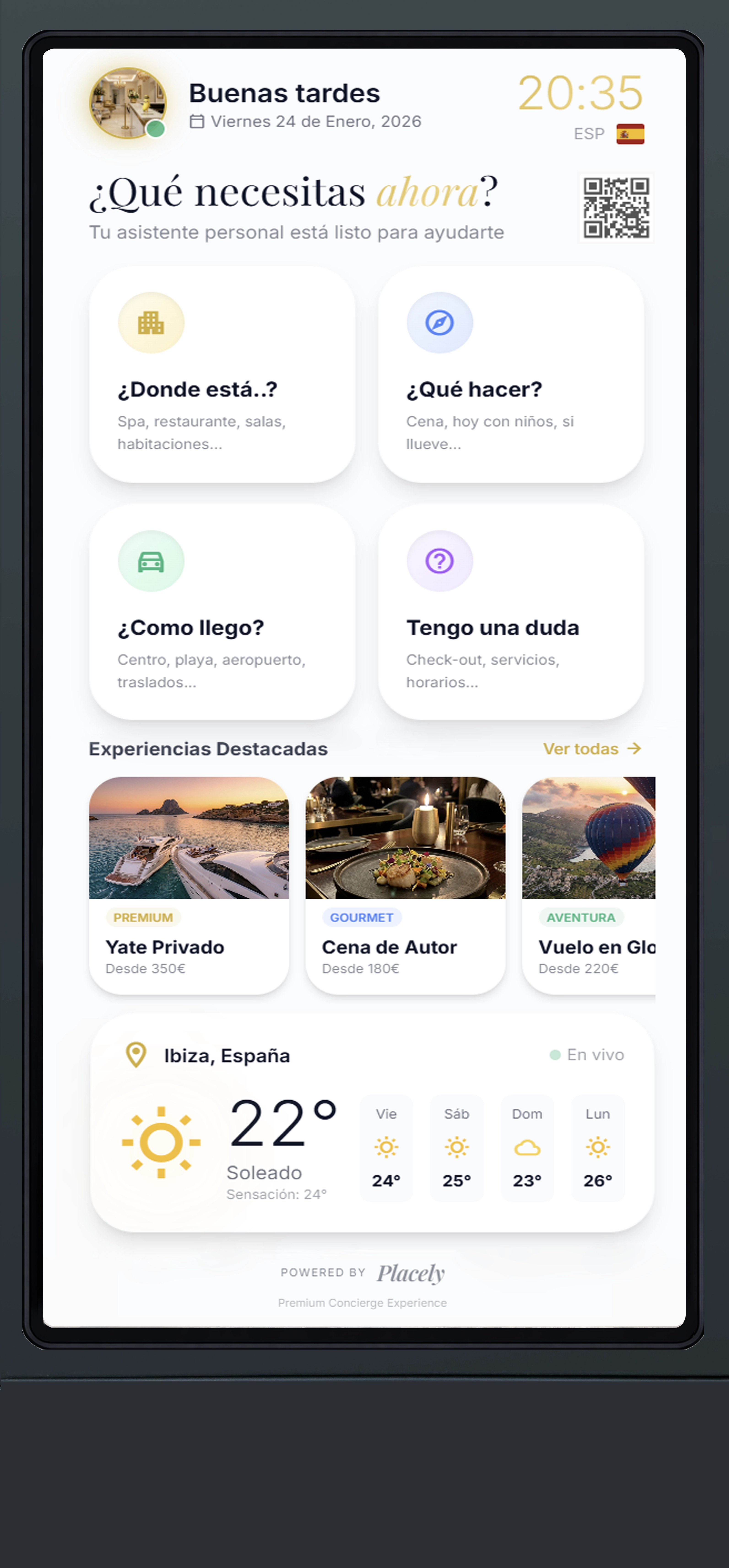 Placely - Interfaz de asistente para hoteles